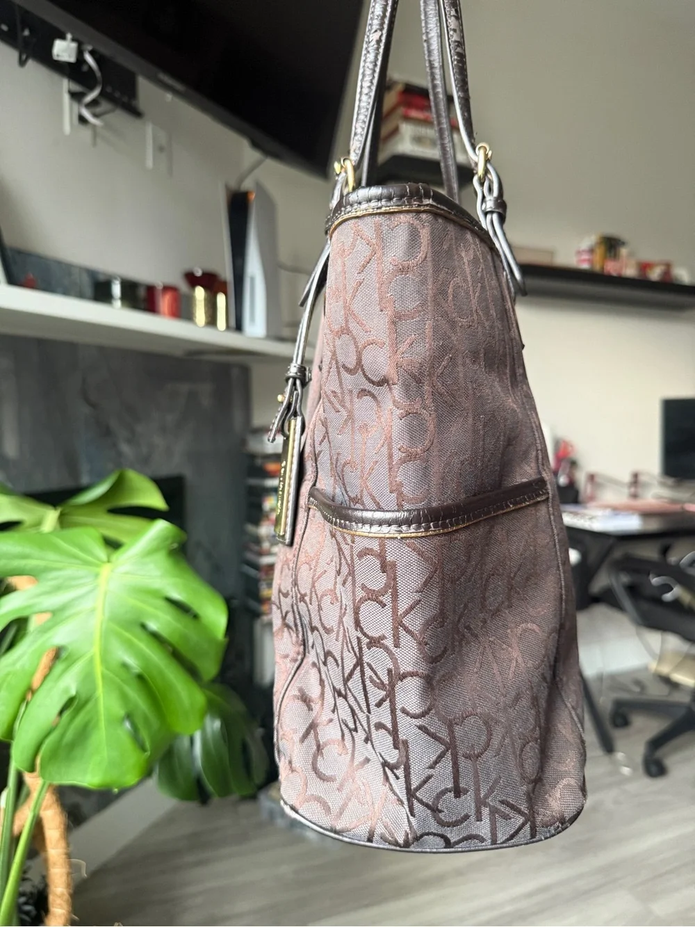 Calvin Klein Brown Monogram Logo Tote